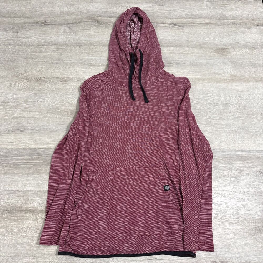 Raw Yarn Industries Shirt Men's Small Burgundy Striped Cowl Neck Hooded Cotton